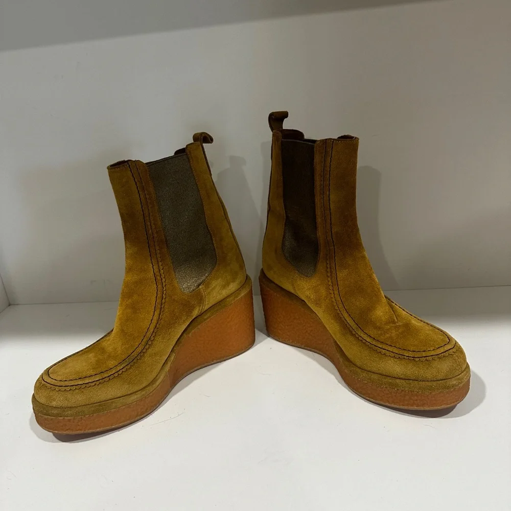 Tan Suede Platform Ankle Boots - Picture 2 of 7